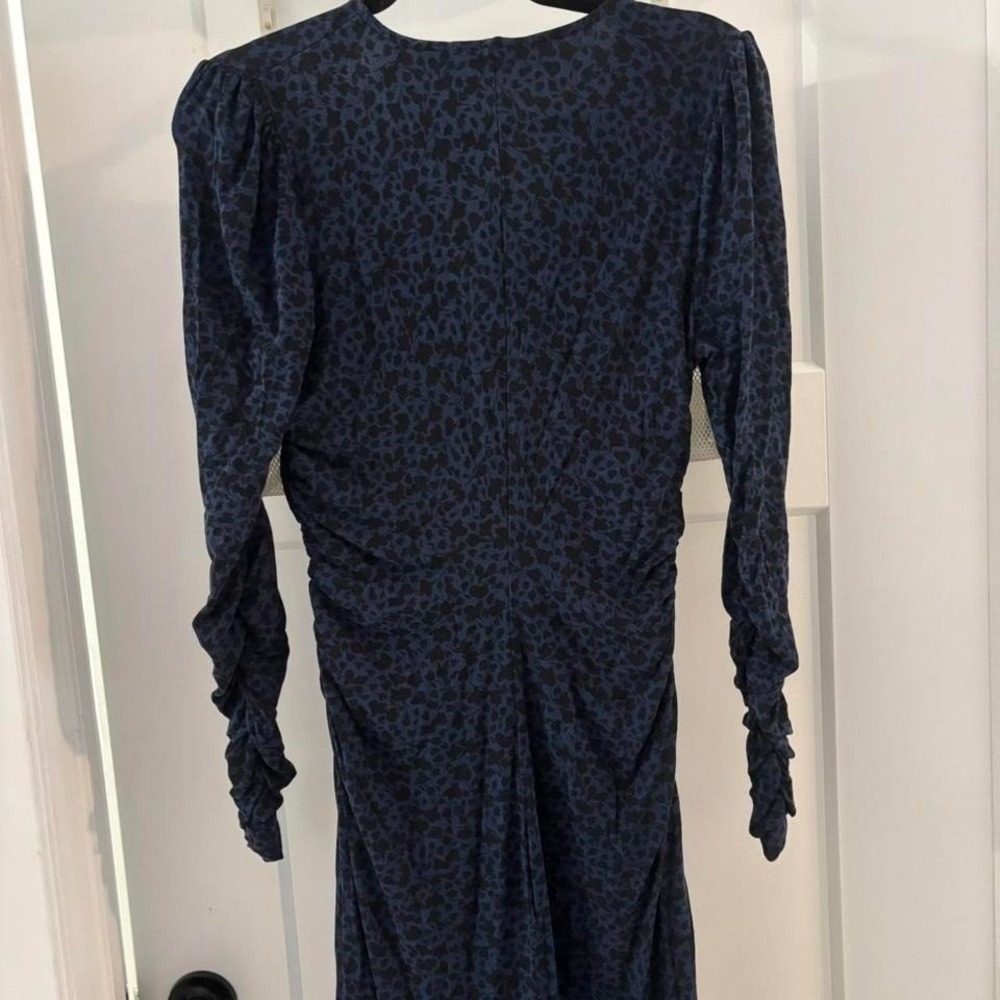 Boden size US 8 Navy with black floral Jersey Knit midi dress EUC V Neck - Picture 6 of 6